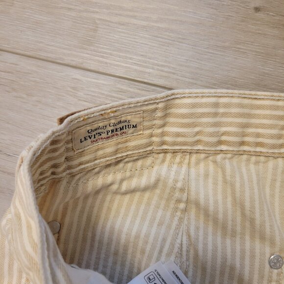 Womens Levis Dad Modern Utility Pants Tan Striped Mid Rise Straight Sz 33 Jeans - Picture 4 of 7